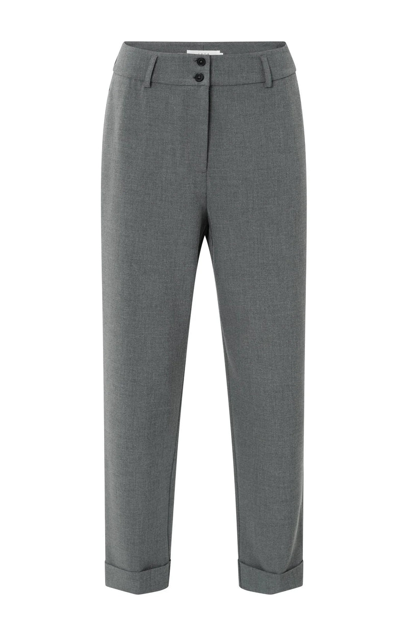 Yaya High waist tailored trousers with turn-ups - Grey