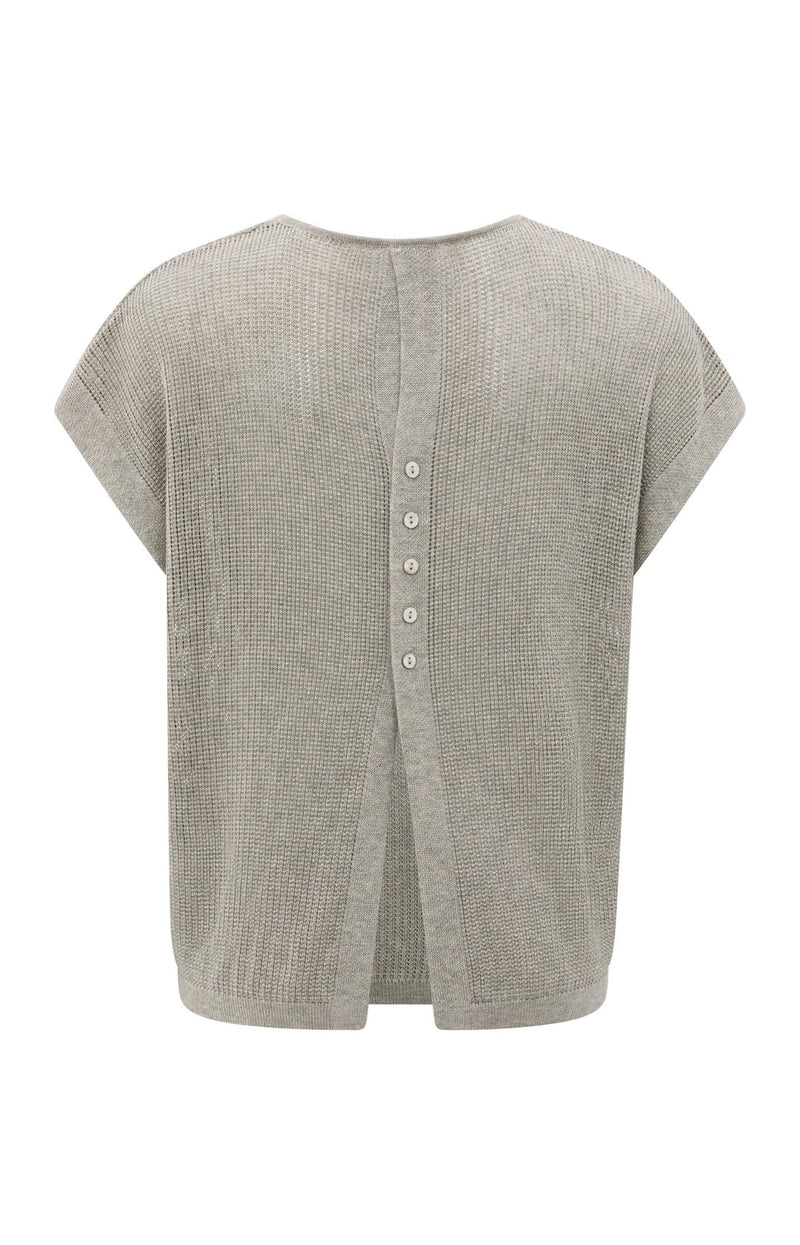 Yaya Sleeveless knit top with back button detail - Brownish Grey