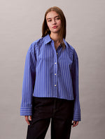 Calvin Klein Stripe Cropped Boxy Button-Down Shirt