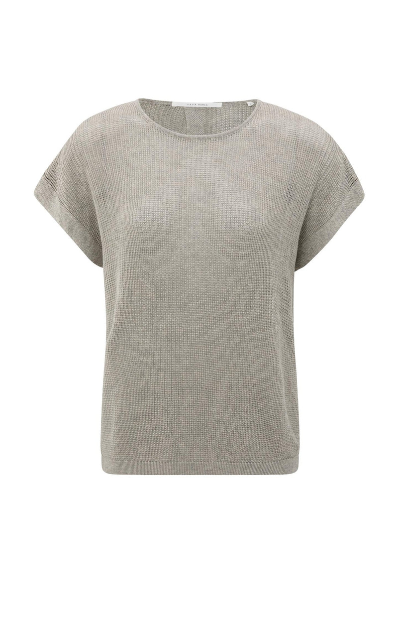 Yaya Sleeveless knit top with back button detail - Brownish Grey