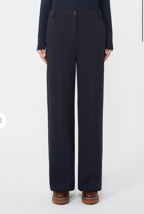 Weekend MaxMara Navy Flannel Jersey Trousers - ZELOTA