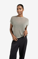 Yaya Sleeveless knit top with back button detail - Brownish Grey