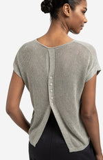 Yaya Sleeveless knit top with back button detail - Brownish Grey
