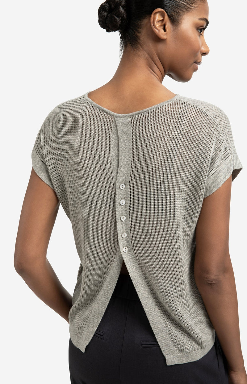 Yaya Sleeveless knit top with back button detail - Brownish Grey