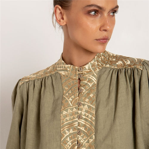 Kori Linen Embroidered Blouse