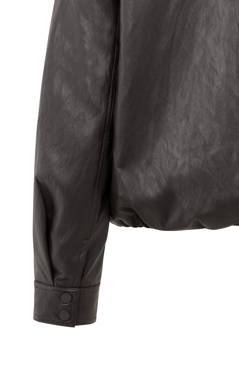 Yaya Short faux leather jacket with elastic hem - Anthracite Brown