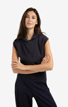 Yaya Sleeveless hoodie with zipper and hood - Navy
