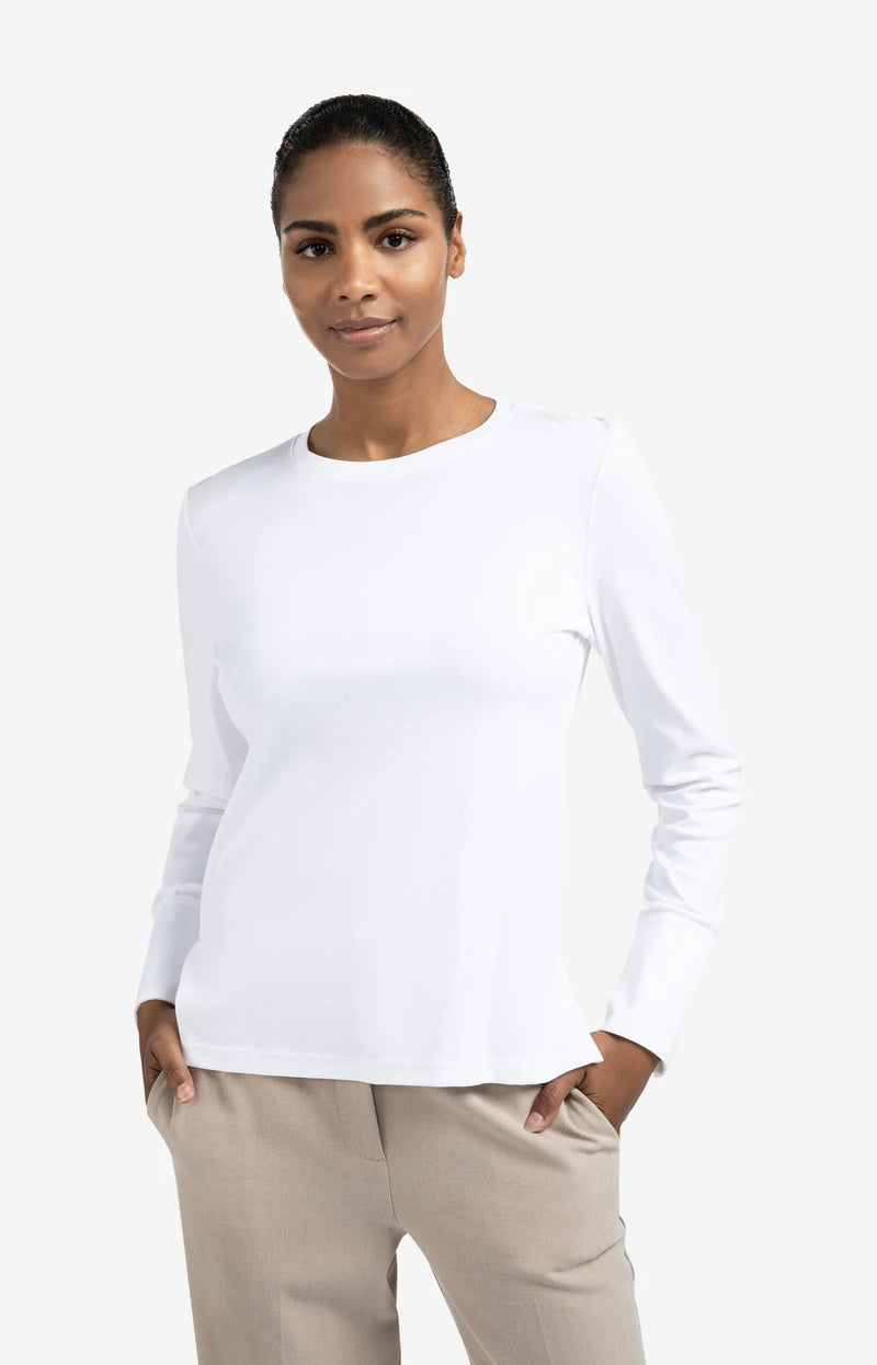 Yaya Jersey top with woven cuffs and slit detail - Pure White