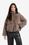 Yaya Short teddy jacket with padded sleeves - Brown
