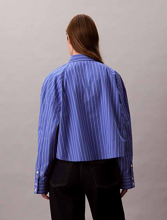 Calvin Klein Stripe Cropped Boxy Button-Down Shirt