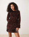 Pretty Lavish Bow Cluster Sequin Shift Dress - Brown