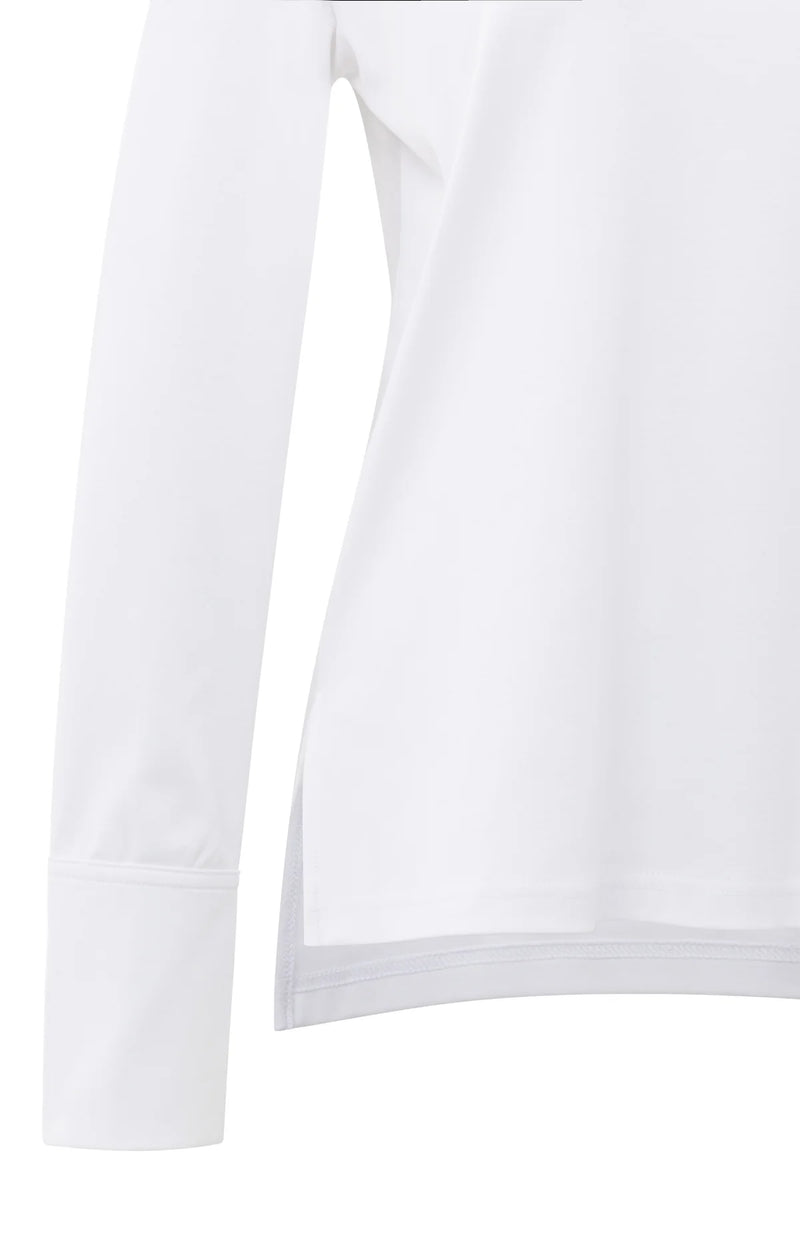 Yaya Jersey top with woven cuffs and slit detail - Pure White
