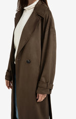 Yaya Long suedine coat with belt - Brown