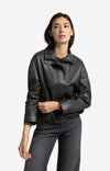 Yaya Short faux leather jacket with elastic hem - Anthracite Brown
