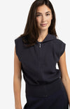 Yaya Sleeveless hoodie with zipper and hood - Navy
