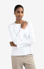 Yaya Jersey top with woven cuffs and slit detail - Pure White