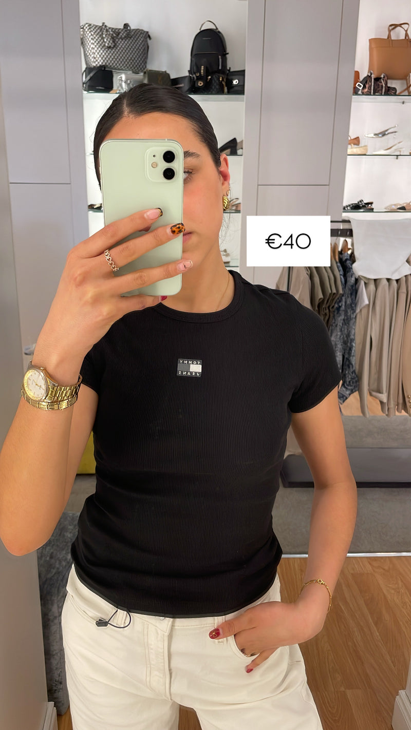 Tommy Jeans Slim Rib Badge Tee - Black