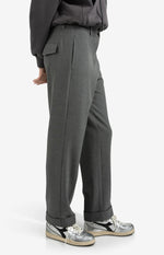 Yaya High waist tailored trousers with turn-ups - Grey