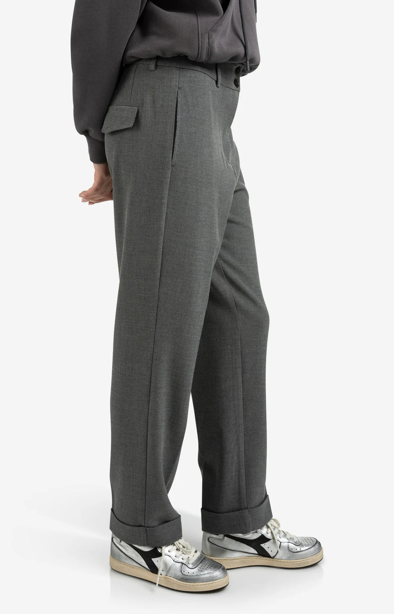 Yaya High waist tailored trousers with turn-ups - Grey
