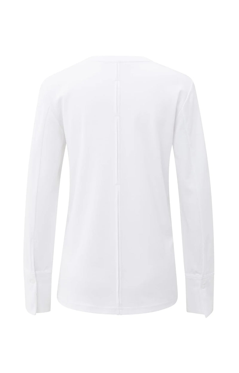 Yaya Jersey top with woven cuffs and slit detail - Pure White