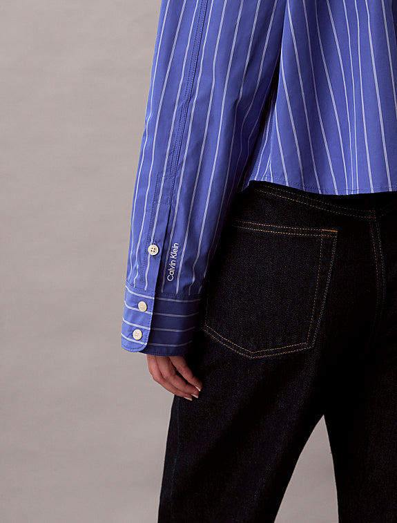 Calvin Klein Stripe Cropped Boxy Button-Down Shirt