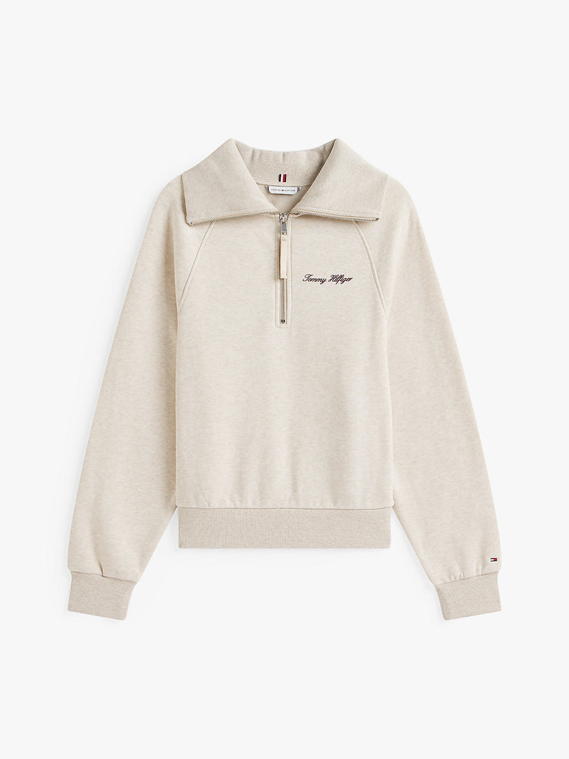 Tommy Hilfiger Interlock Knit Fleece Half Zip Jumper - “Heather Oatmilk”