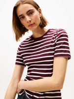 Tommy Hilfiger Crew Neck Slim Fit T-Shirt - Burgundy Stripe