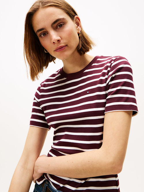 Tommy Hilfiger Crew Neck Slim Fit T-Shirt - Burgundy Stripe