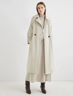 Double-breasted beaver cloth coat - Pearl Grey -  English