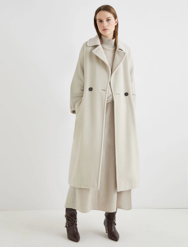 Double-breasted beaver cloth coat - Pearl Grey -  English