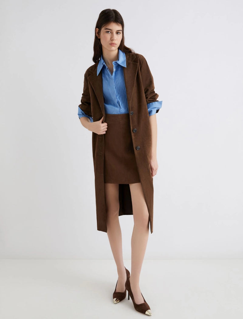 Marella Brown Suede Trench Coat