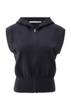 Yaya Sleeveless hoodie with zipper and hood - Navy