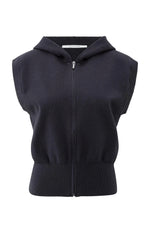 Yaya Sleeveless hoodie with zipper and hood - Navy