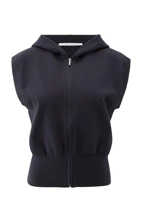 Yaya Sleeveless hoodie with zipper and hood - Navy