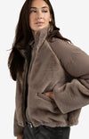 Yaya Short teddy jacket with padded sleeves - Brown