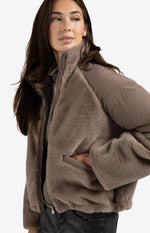 Yaya Short teddy jacket with padded sleeves - Brown