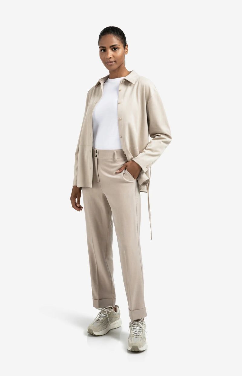 Yaya Jersey top with woven cuffs and slit detail - Pure White
