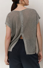 Yaya Sleeveless knit top with back button detail - Brownish Grey
