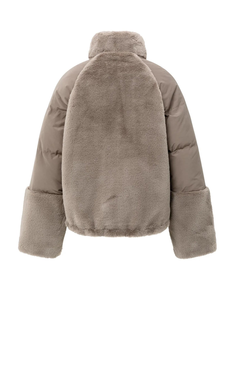 Yaya Short teddy jacket with padded sleeves - Brown