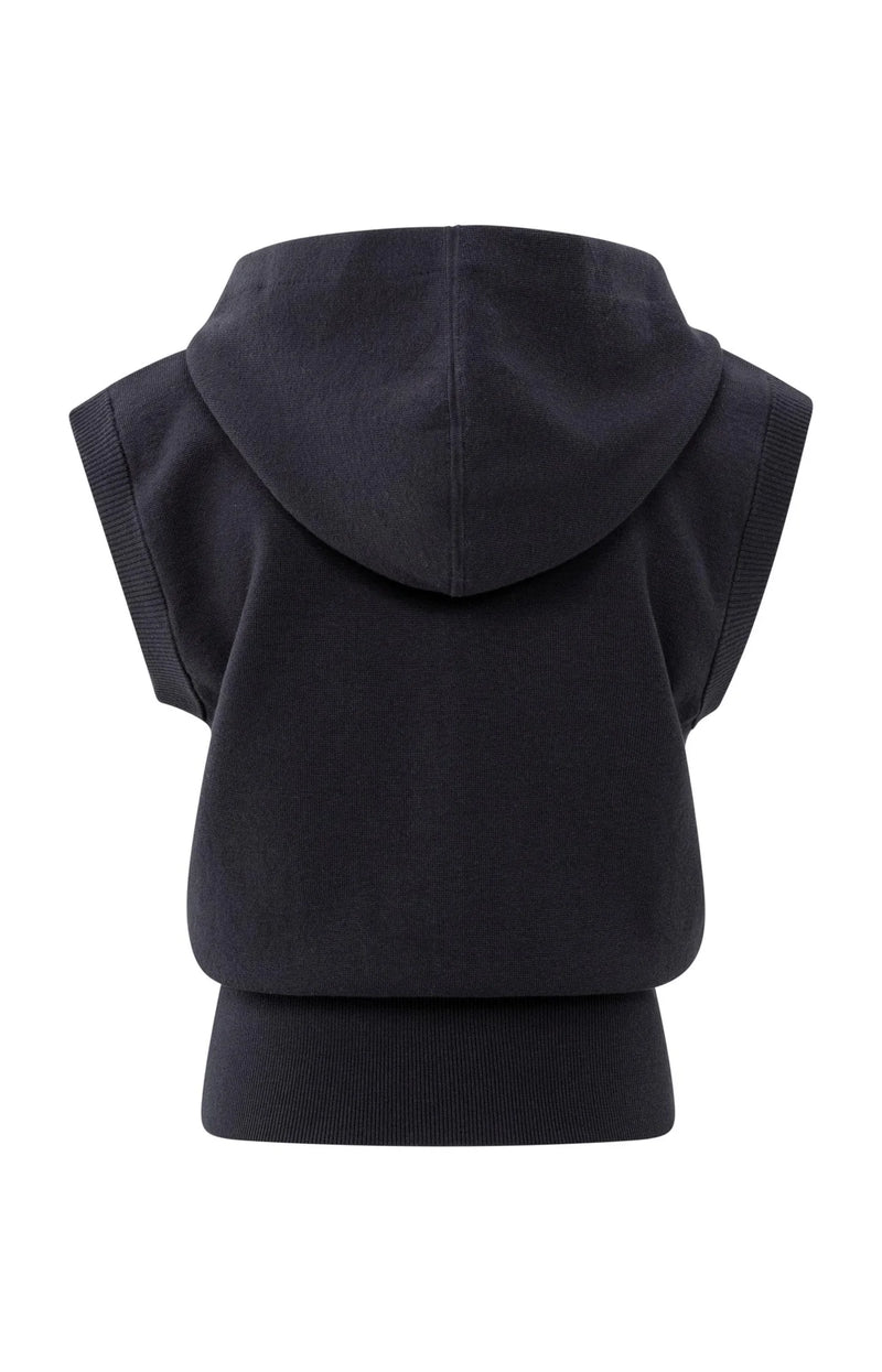 Yaya Sleeveless hoodie with zipper and hood - Navy