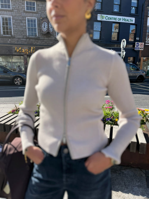 Calvin Klein long sleeve fitted ribbed cardigan - Beige
