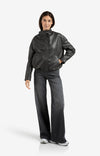 Yaya Short faux leather jacket with elastic hem - Anthracite Brown