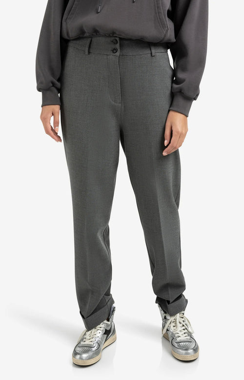 Yaya High waist tailored trousers with turn-ups - Grey