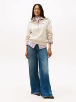 Tommy Hilfiger Interlock Knit Fleece Half Zip Jumper - “Heather Oatmilk”