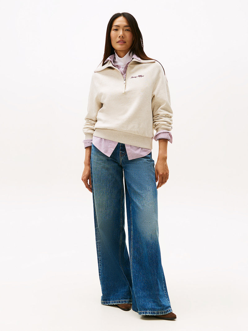 Tommy Hilfiger Interlock Knit Fleece Half Zip Jumper - “Heather Oatmilk”