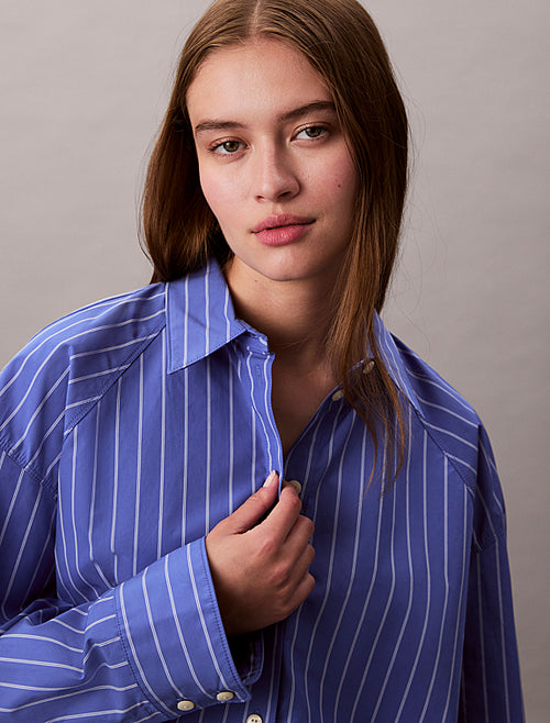 Calvin Klein Stripe Cropped Boxy Button-Down Shirt