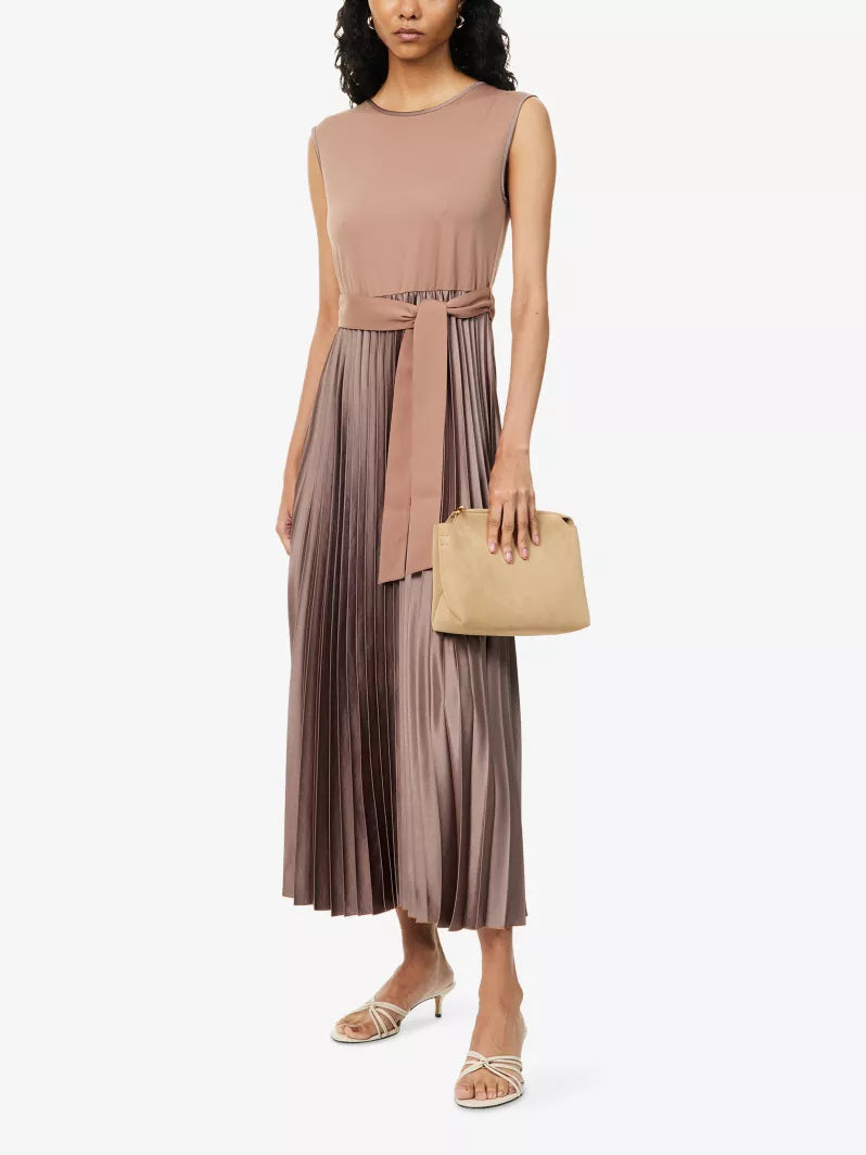 Weekend MaxMara Sleeveless Pleated Jersey And Satin Midi Dress