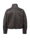 Yaya Short faux leather jacket with elastic hem - Anthracite Brown