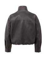 Yaya Short faux leather jacket with elastic hem - Anthracite Brown