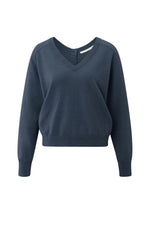 Yaya Double V-neck sweater with back button detail